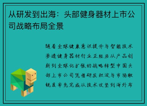 从研发到出海：头部健身器材上市公司战略布局全景